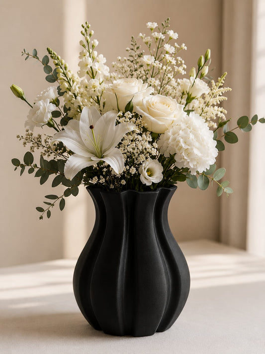 Vaso Decorativo Wave Black – Design Elegante Stampato in 3D